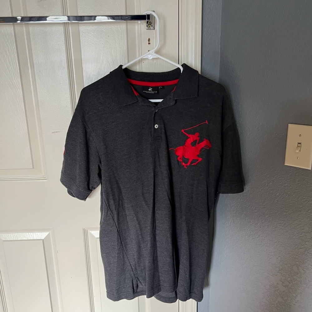 Bundle of two polo shirts-Large-used- dark gray  and red-black and teal.